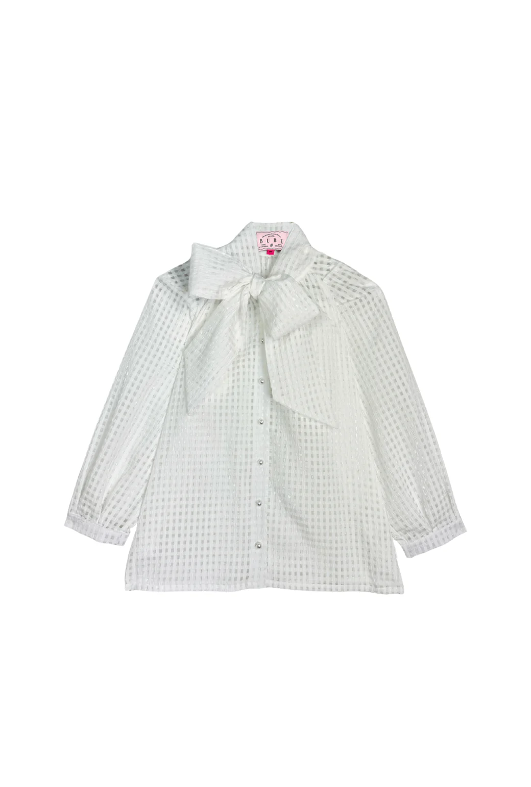 Big Bow Blouse - White Sheer Gingham - BURU