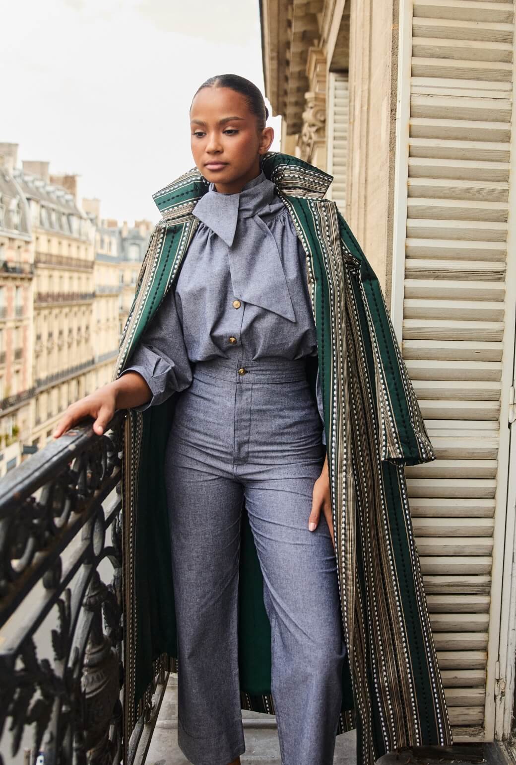 Evening Coat - Green Embroidered Silk - BURU