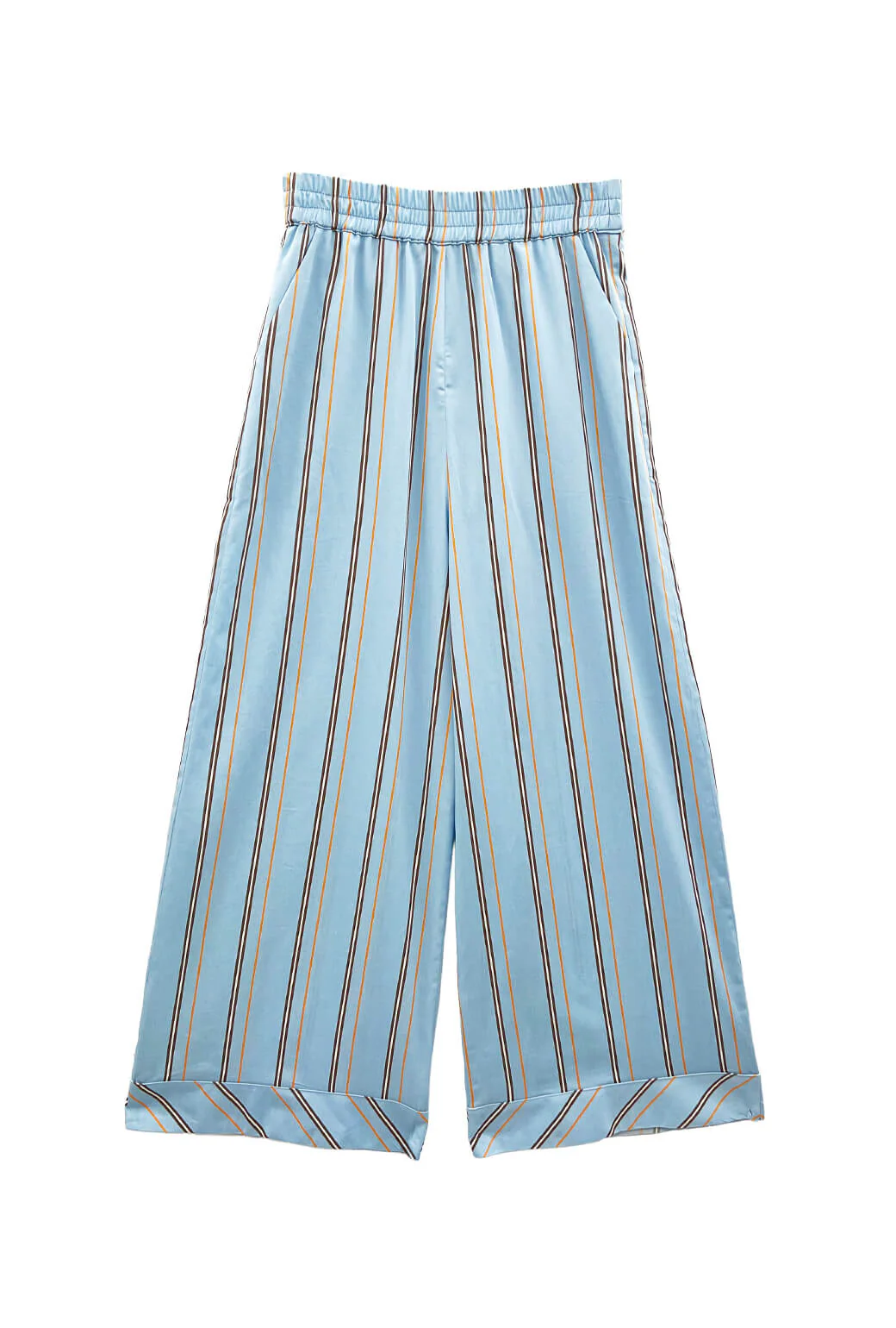 Buru x Megan Stokes Wide Leg Trouser - Blue & Brown Stripe - BURU
