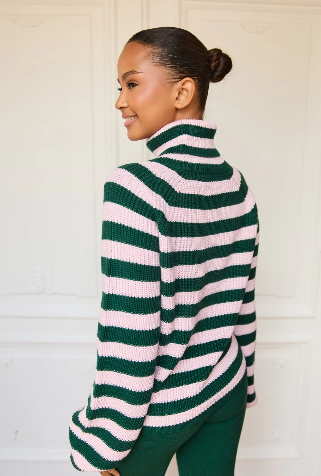 The Schafer Stripe Sweater - Deep Green & Ballet Pink - BURU