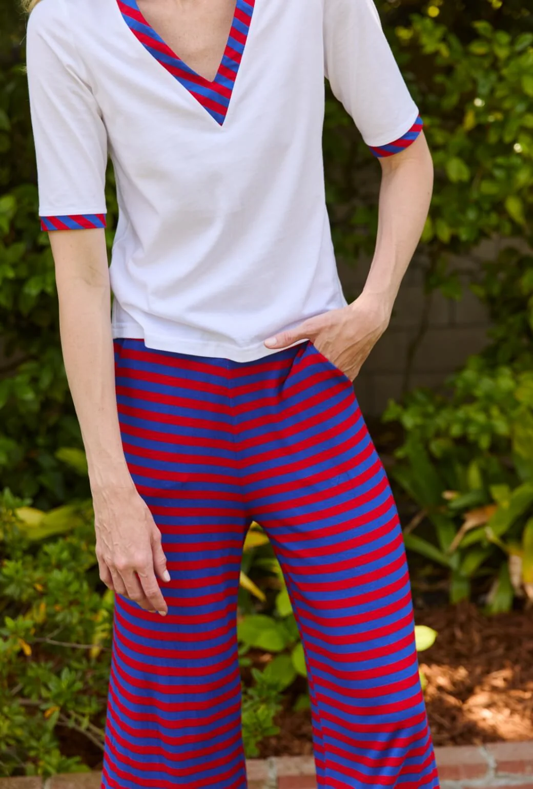 Contrast Tee - Blue & Red Stripe - BURU