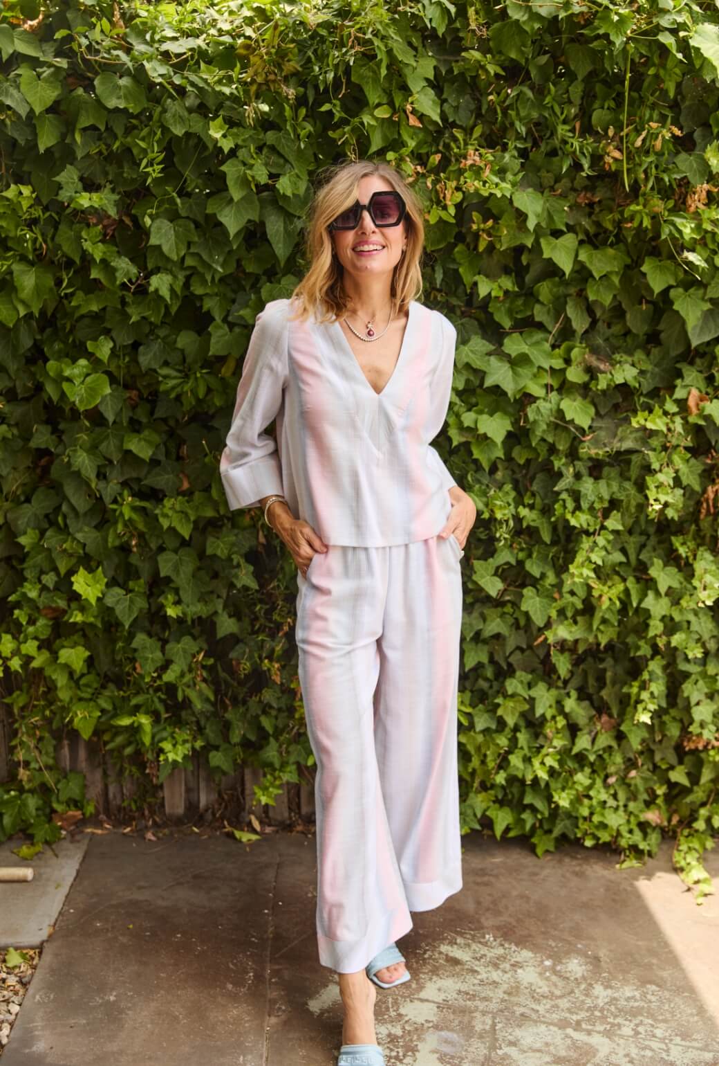 Wide Leg Trouser - Lake Stripe - BURU