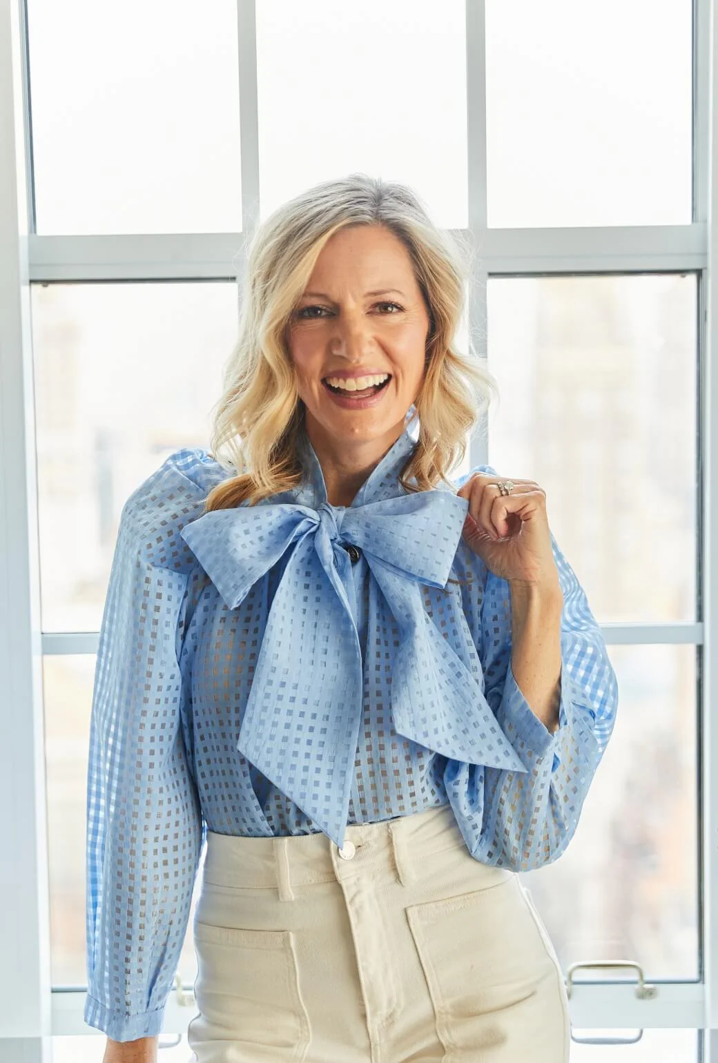 Big Bow Blouse - Blue Sheer Gingham - BURU